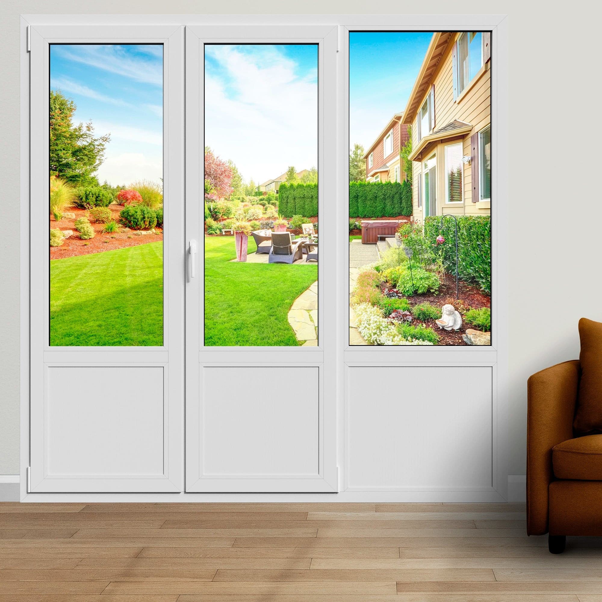 Porte fenêtre PVC sur-mesure 2 vantaux + fixe - oscillo-battant