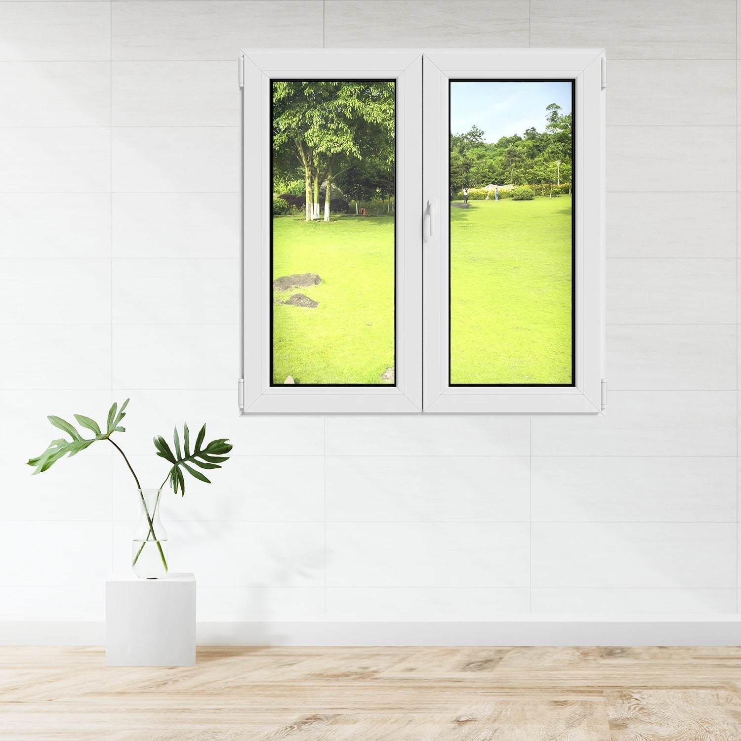 Fenêtre PVC 2 vantaux oscillo-battant blanc H.158 x L.96 cm