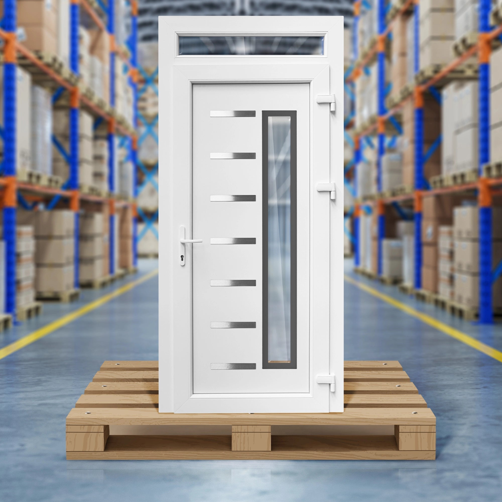 [Déstockage] Porte d'entrée PVC vitrée + imposte 223X93 cm - tirant droite