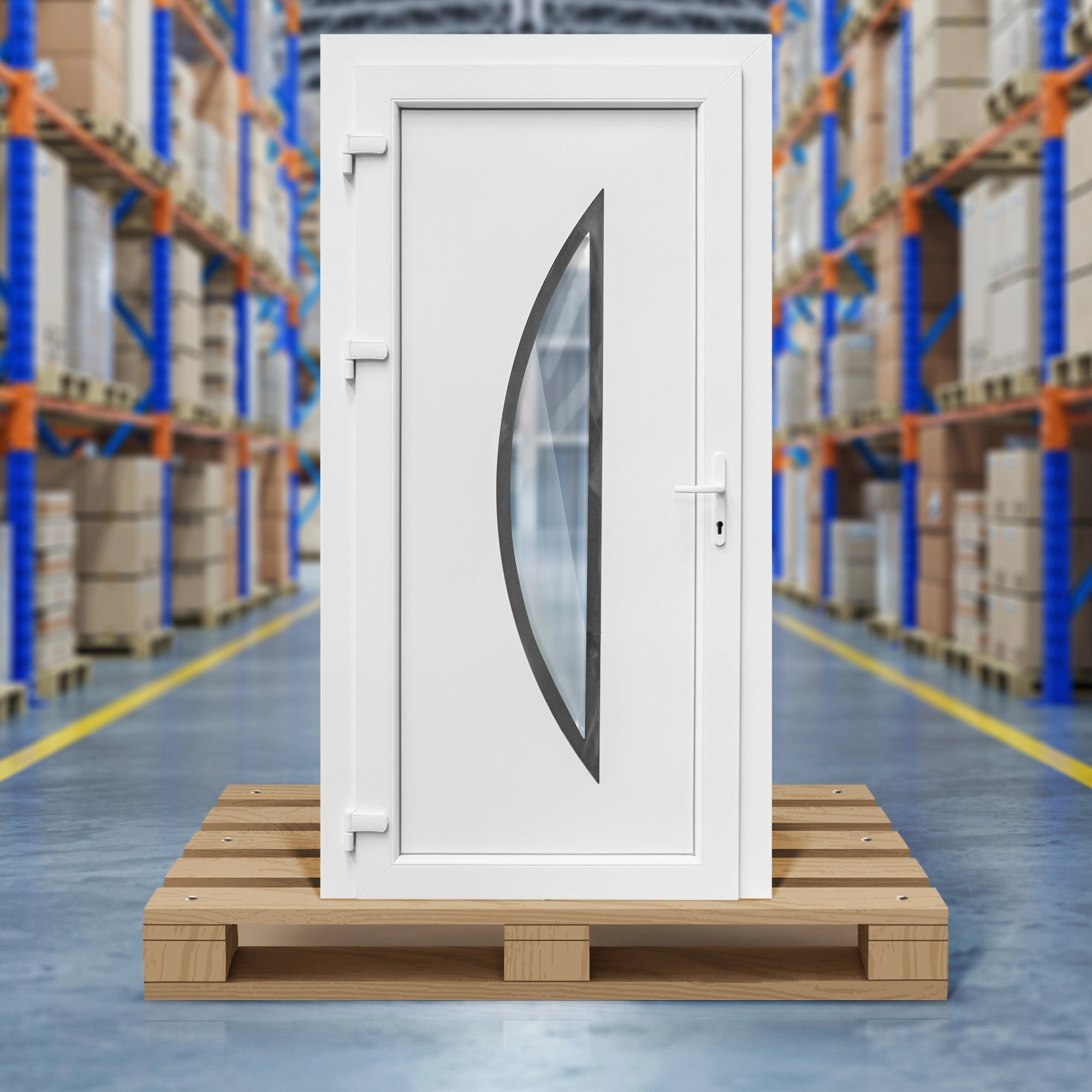 [Déstockage] Porte d'entrée PVC vitrée demi lune 210X100 cm - tirant gauche